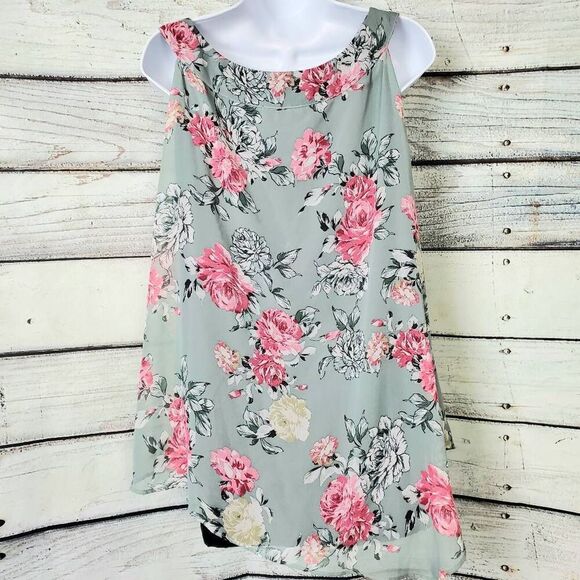 AGB Woman Plus 3X Floral Asymmetrical Hanky Hem Tunic Top - Picture 5 of 8